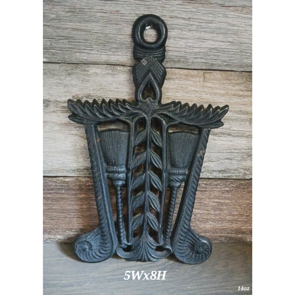 Vintage Cast Iron Trivet Grain and Tassel Broom Design